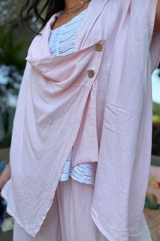 Sandbar Linen Blend Drape Front Cap Sleeve Gilet Rosewater